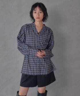EMMEL REFINES/＜EMMEL REFINES＞EM ソデギャザー キーネック チェックシャツ/シャツ / ブラウス