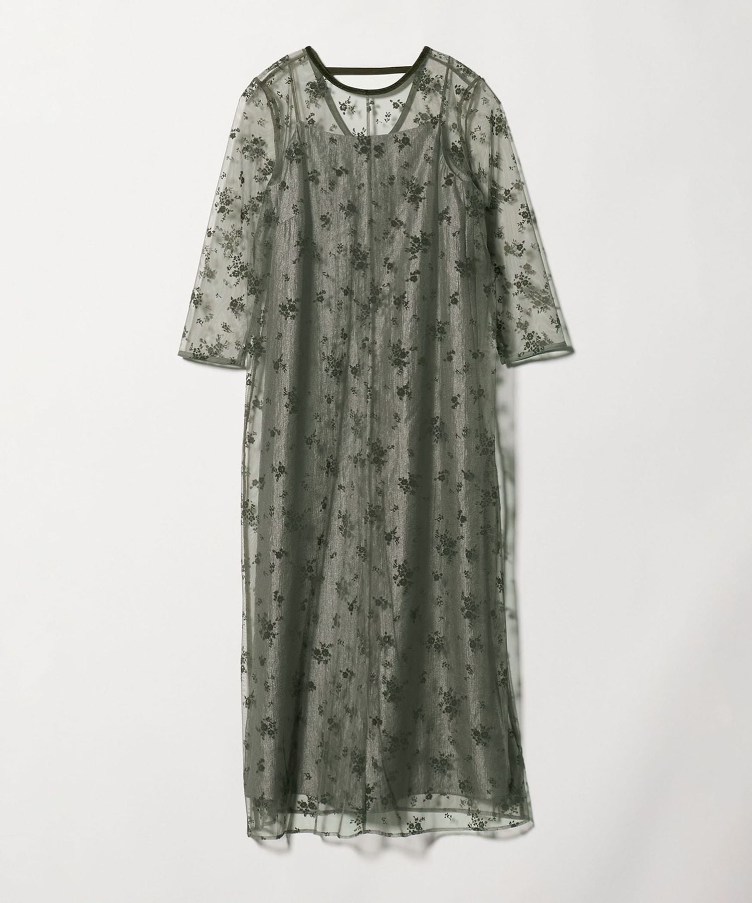 kaene＞フロッキーサテン 2WAY ワンピース オリーブ＜ Select by EMMEL