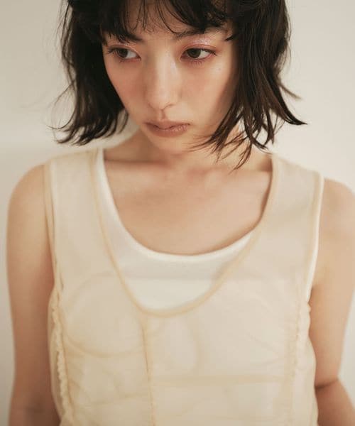 EMMEL REFINES/＜EMMEL REFINES＞EM フリルギャザー チュールレイヤー ノースリーブ/Tシャツ / カットソー