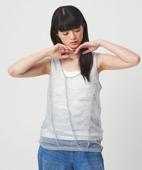 EMMEL REFINES/＜EMMEL REFINES＞EM フリルギャザー チュールレイヤー ノースリーブ/Tシャツ / カットソー