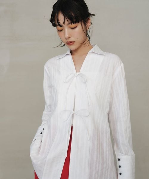 EMMEL REFINES/＜EMMEL REFINES＞EM C/ドビー ストライプ リボン シャツ/シャツ / ブラウス