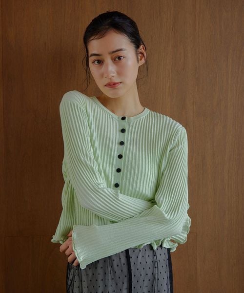 EMMEL REFINES/＜EMMEL REFINES＞EM HW リブボタン ウェーブヘム カーディガン/カーディガン / ボレロ
