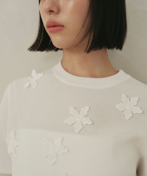 EMMEL REFINES/＜EMMEL REFINES＞EM HW フラワーモチーフ ショートスリーブ ニット/ニット / セーター