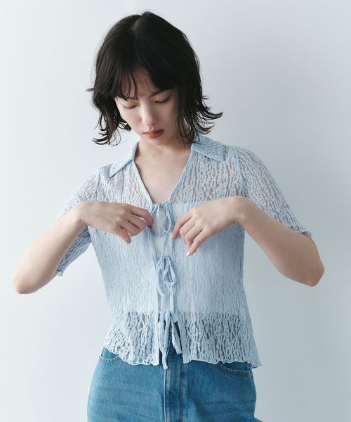 EMMEL REFINES/＜EMMEL REFINES＞カットレース リボン トップス/Tシャツ / カットソー