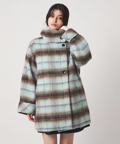 EMMEL REFINES/＜EMMEL REFINES＞EM シャギー チェック ミディアム コート/ピーコート