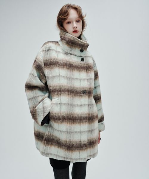 EMMEL REFINES/＜EMMEL REFINES＞EM シャギー チェック ミディアム コート/ピーコート