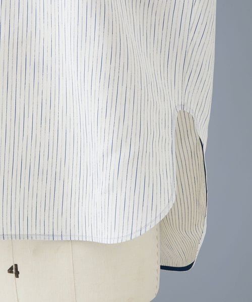 SPRING ストライプクルーネックロングスリーブブラウス