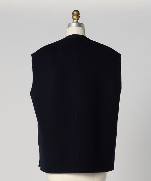 UNITED ARROWS ベルテッドロングジレ ダブルフェイスベスト ブラック PRE ダブルフェイスジップベスト