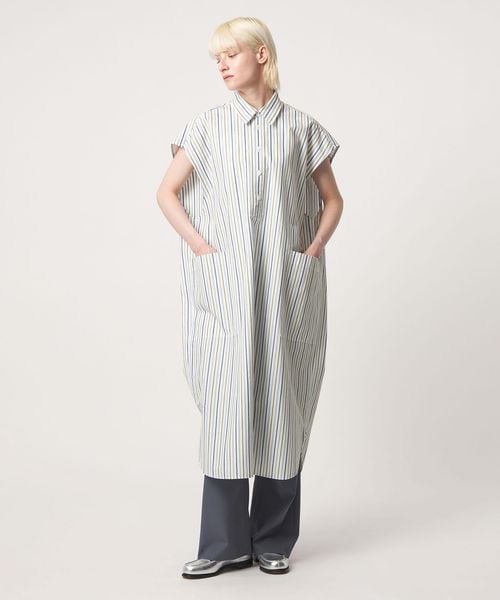 BLAMINK/RESORT ストライプノースリーブシャツワンピース/ワンピース