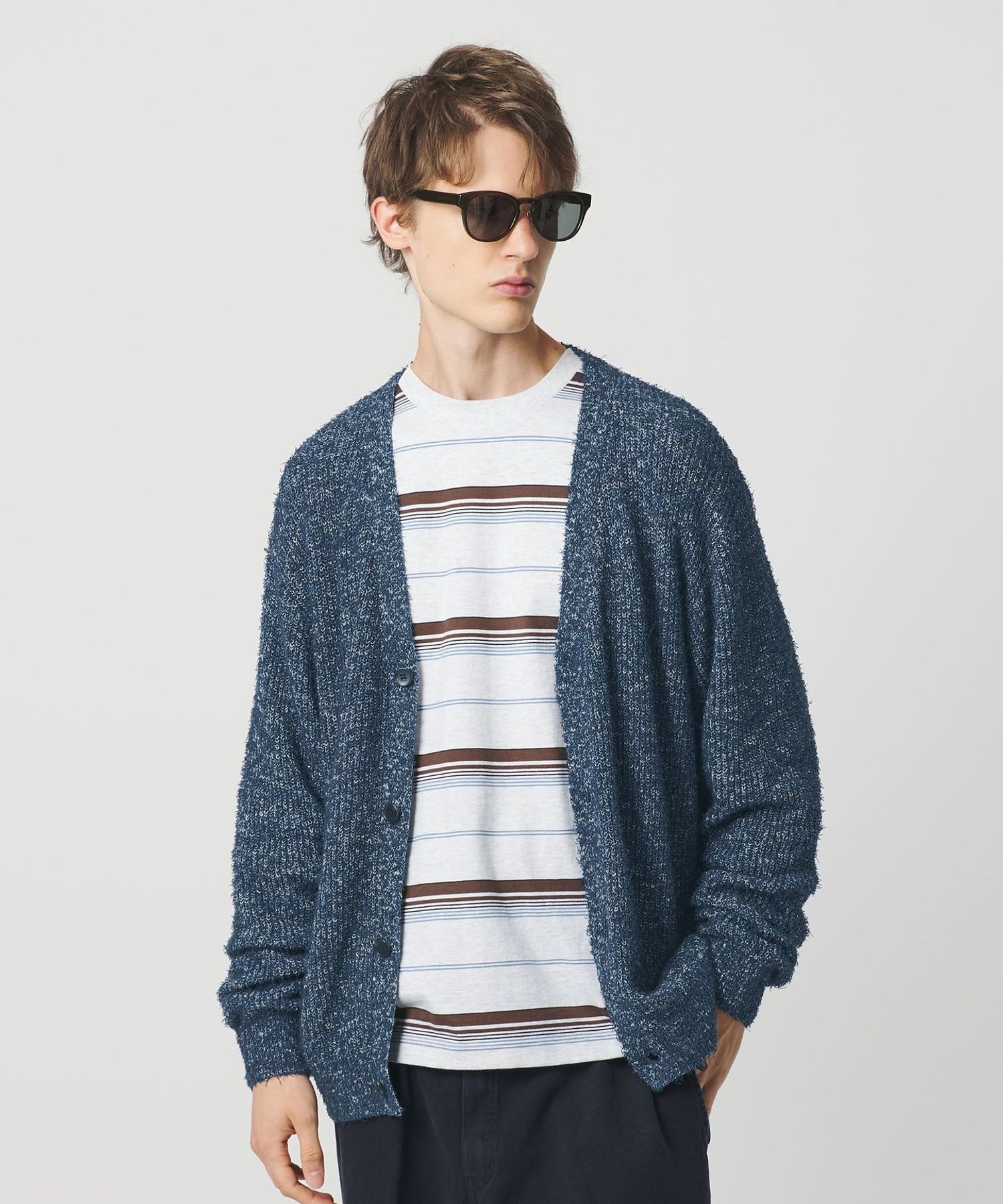 【NAVY】<CGS.>ミックス ジャギー アゼ カーディガン CGS.＞ミックス ジャギー アゼ カーディガン
