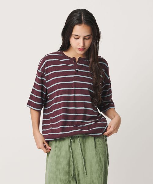 California General Store/＜CGS.＞マルチ ボーダー ヘンリーネック Tシャツ/Tシャツ / カットソー