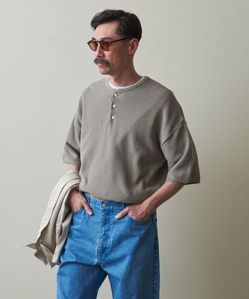 Steven Alan＞ KUBO HENLEY NECK SHORT SLEEVE KNIT ―LOOSE/ニット