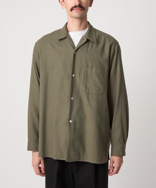 美品　stevenalan オープンカラーシャツ　半袖シャツ　ブラウン　日本製 Steven Alan＞ ネル マイクロチェック オープンカラー シャツ BOX
