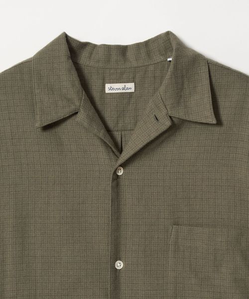 美品　stevenalan オープンカラーシャツ　半袖シャツ　ブラウン　日本製 Steven Alan＞ ネル マイクロチェック オープンカラー シャツ BOX