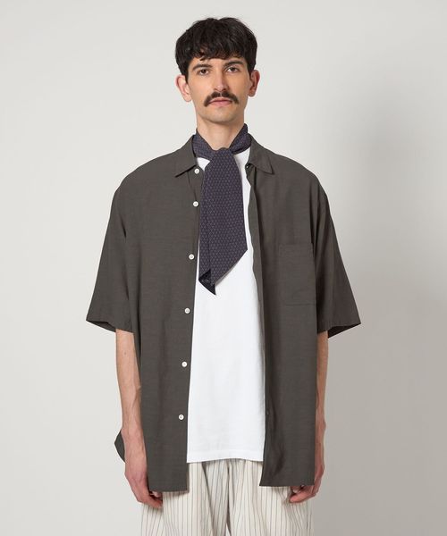 【新品未使用】Drawer スラブノーカラーショートスリーブジレ 36 Steven Alan＞ ボイル スラブ ショートスリーブ シャツ ALINE