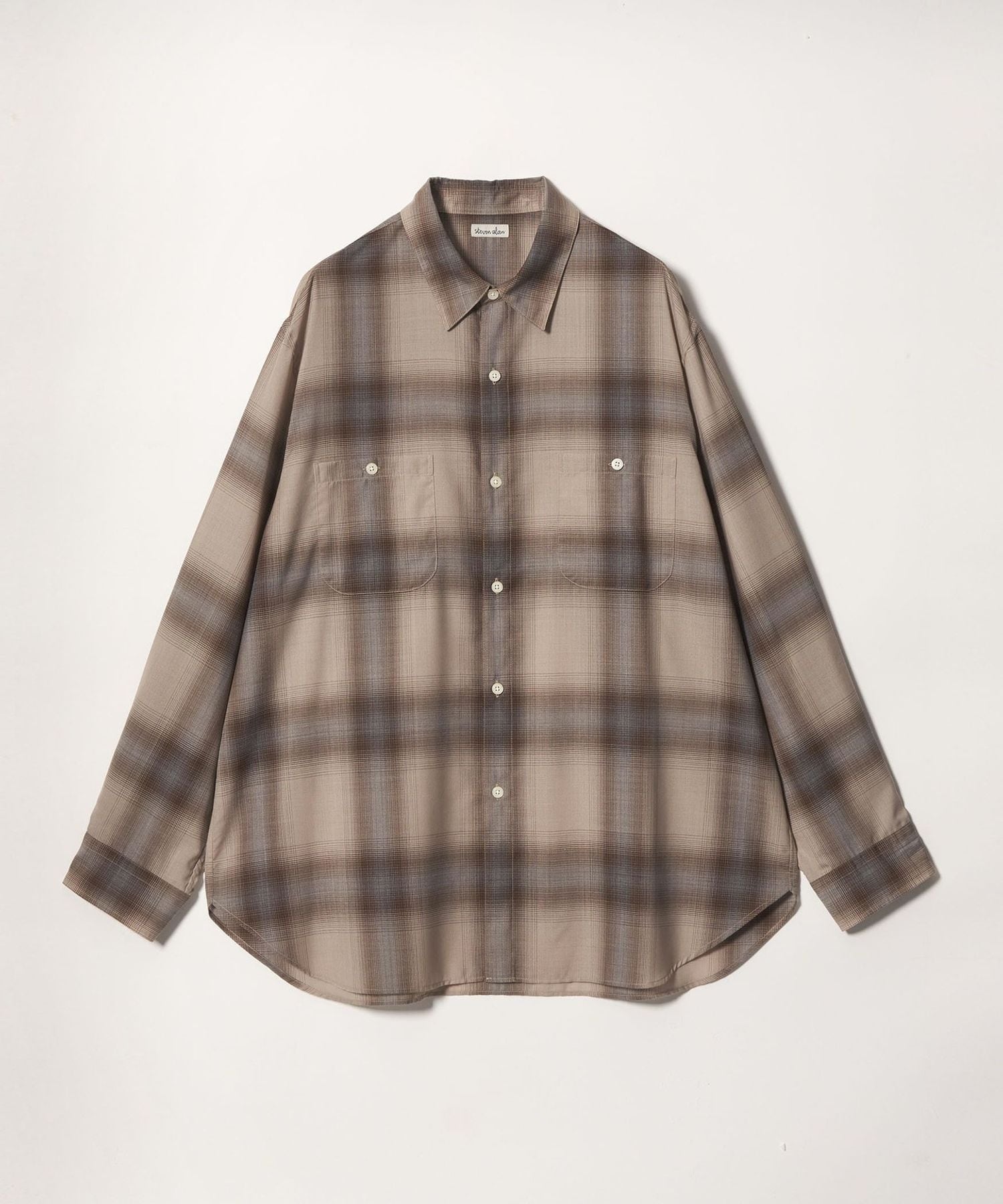 Steven Alan＞ ウール オンブレ チェック レギュラーカラー シャツ LOOSE