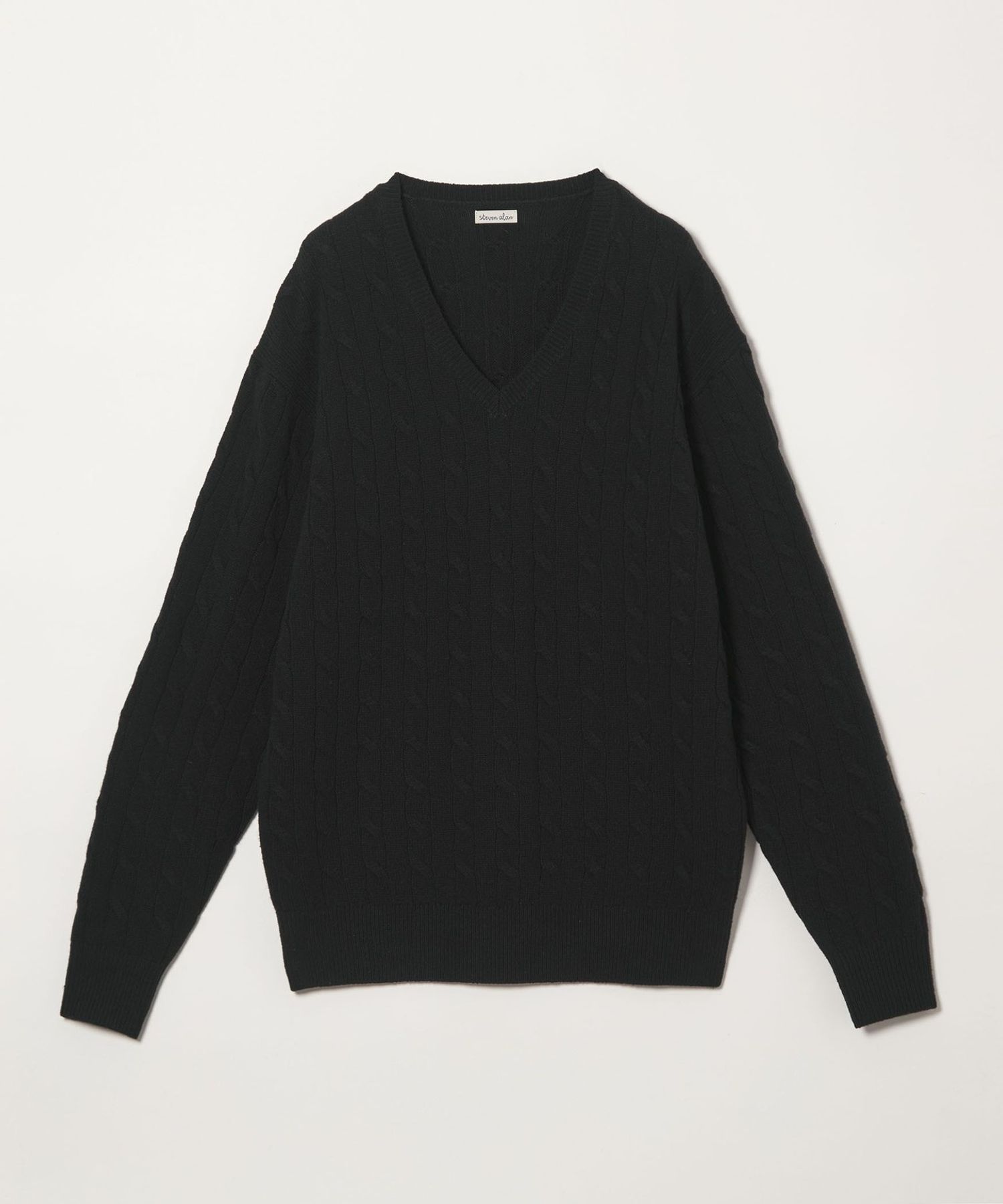 STONE  Vネック ウールニット ブラック Steven Alan＞ オーストラリアンラムズウール ケーブル Vネック ニット