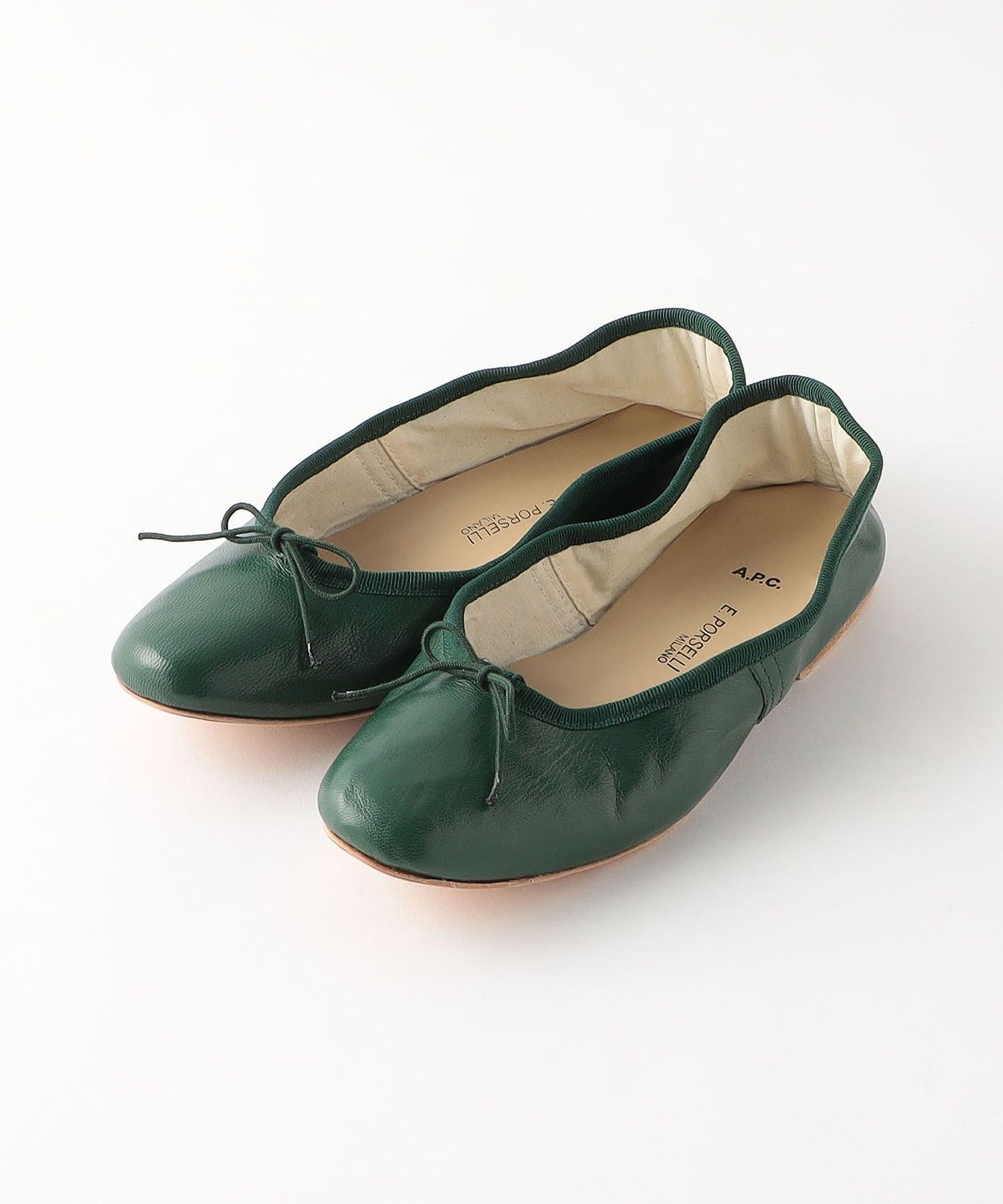 A P C Porselli Leather Ballet Green バレエシューズ Ps A P C Porselli Leather Ballet Green バレエシューズ Ps