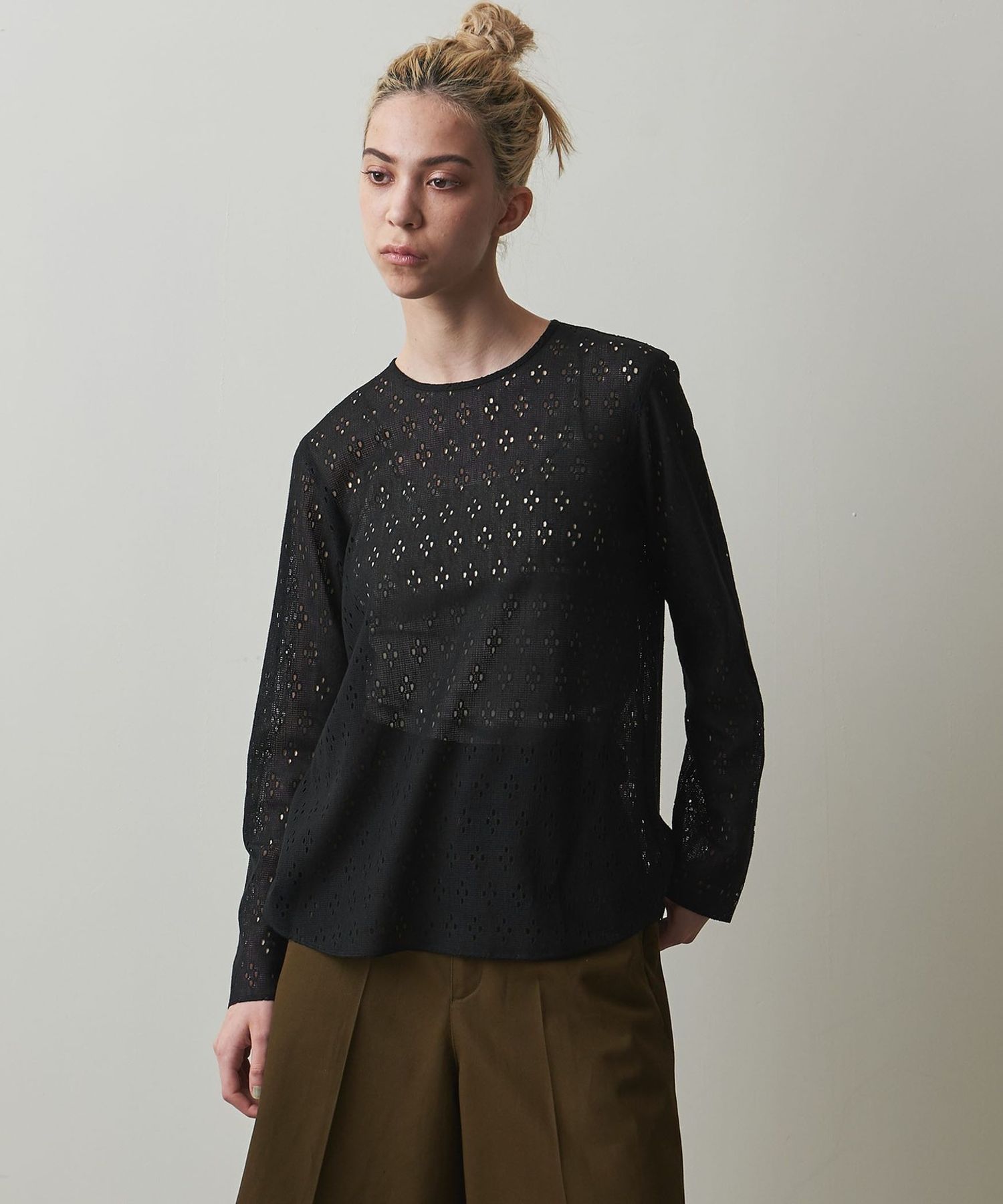 〈Steven Alan〉FLOWER LACE PULLOVER Steven Alan＞FLOWER LACE MOCK NECK PULLOVER BLACK/プルオーバー