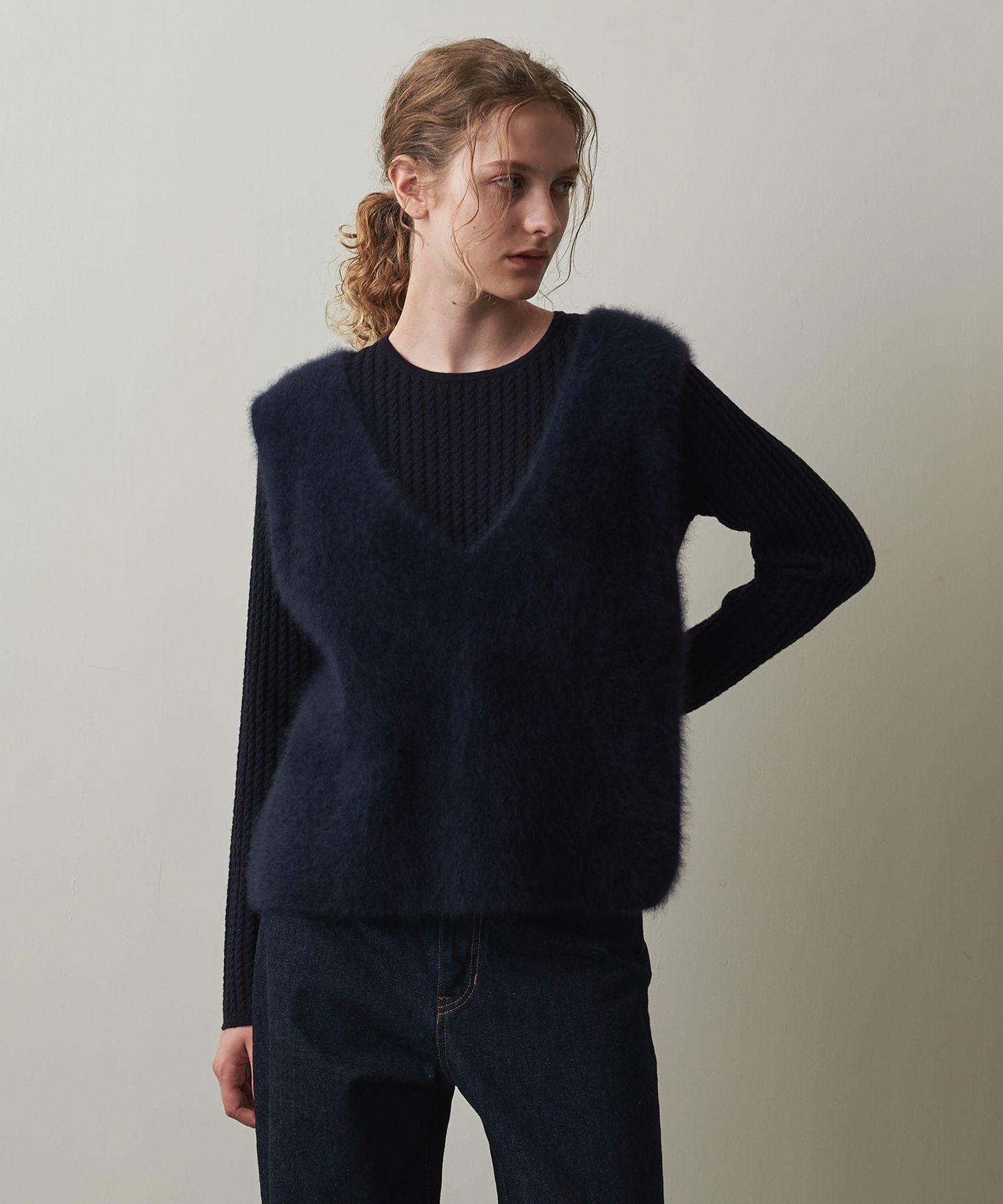 steven Steven alan ニットベスト ネイビー