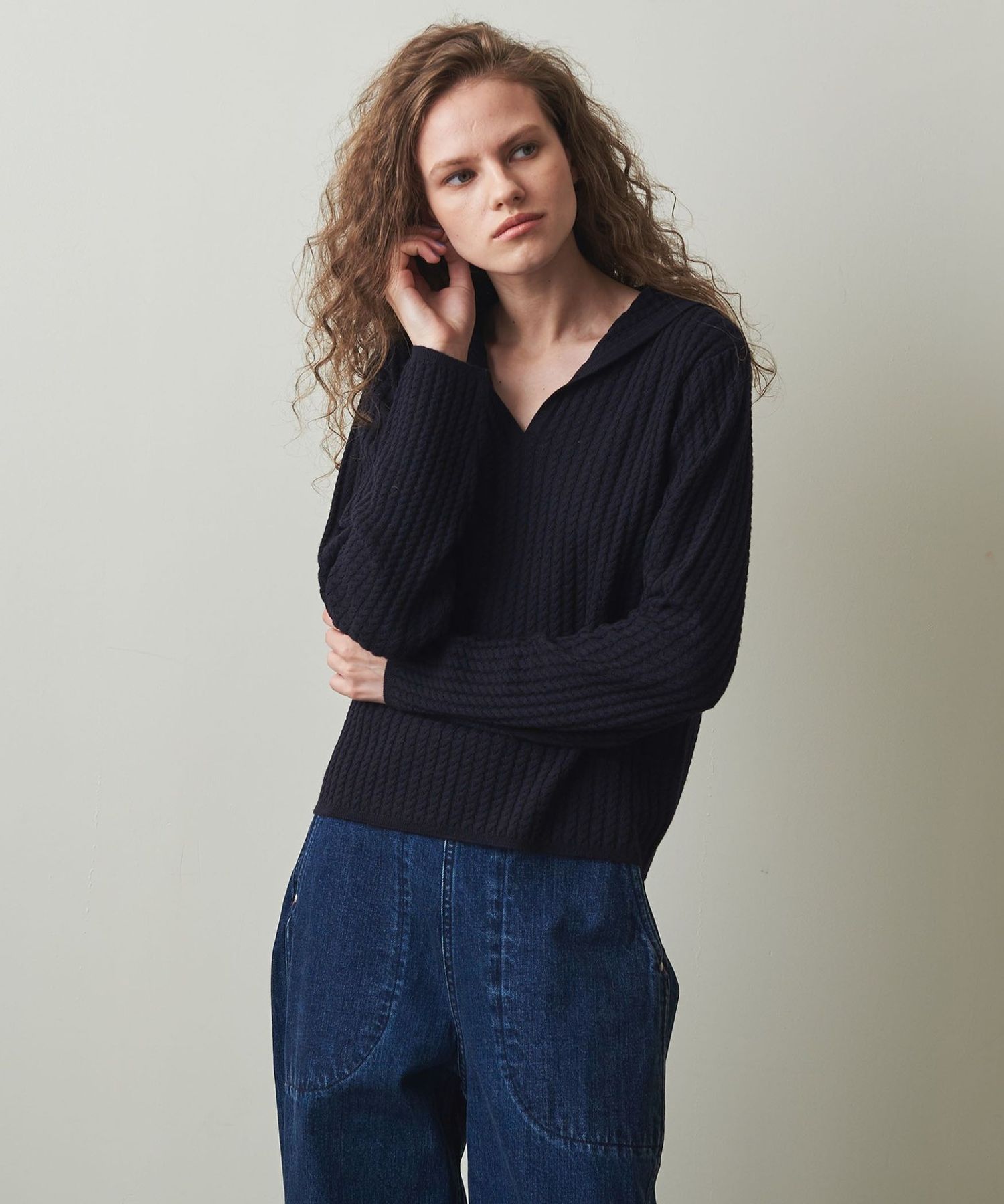 Steven Alan＞ ウール ケーブル セーラーカラー ニット