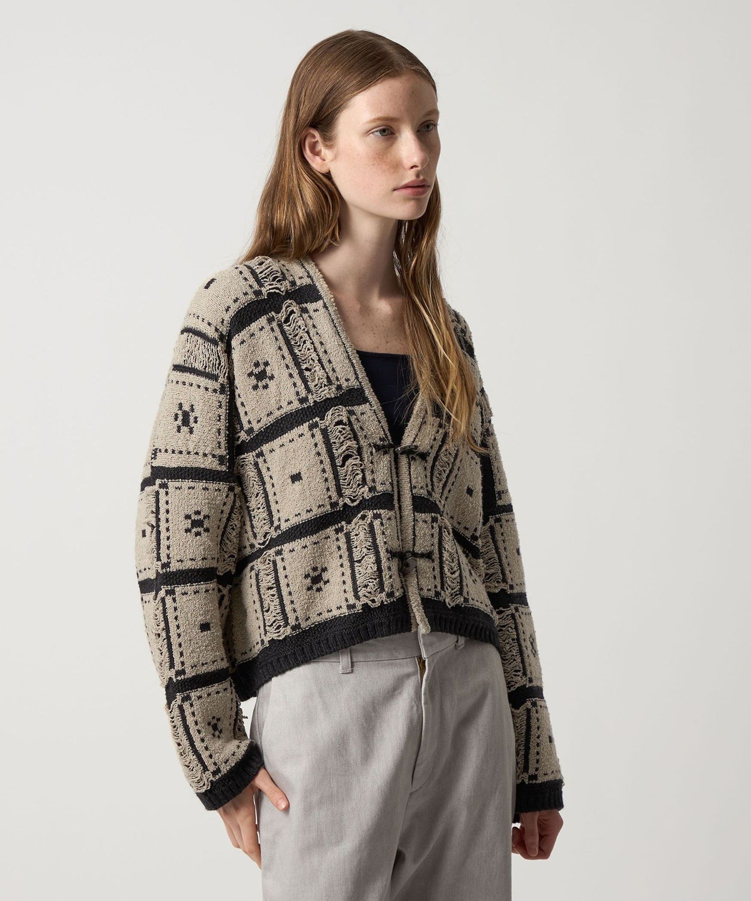 ONICA＞BLOCK JACQUARD KNIT JACKET/カーディガン