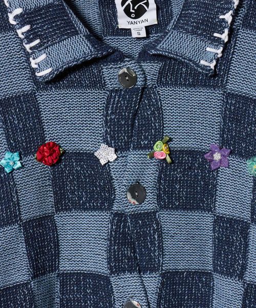 YANYAN ニットカーディガン YanYan＞EMBELLISHED CHECK LS CROP/カーディガン