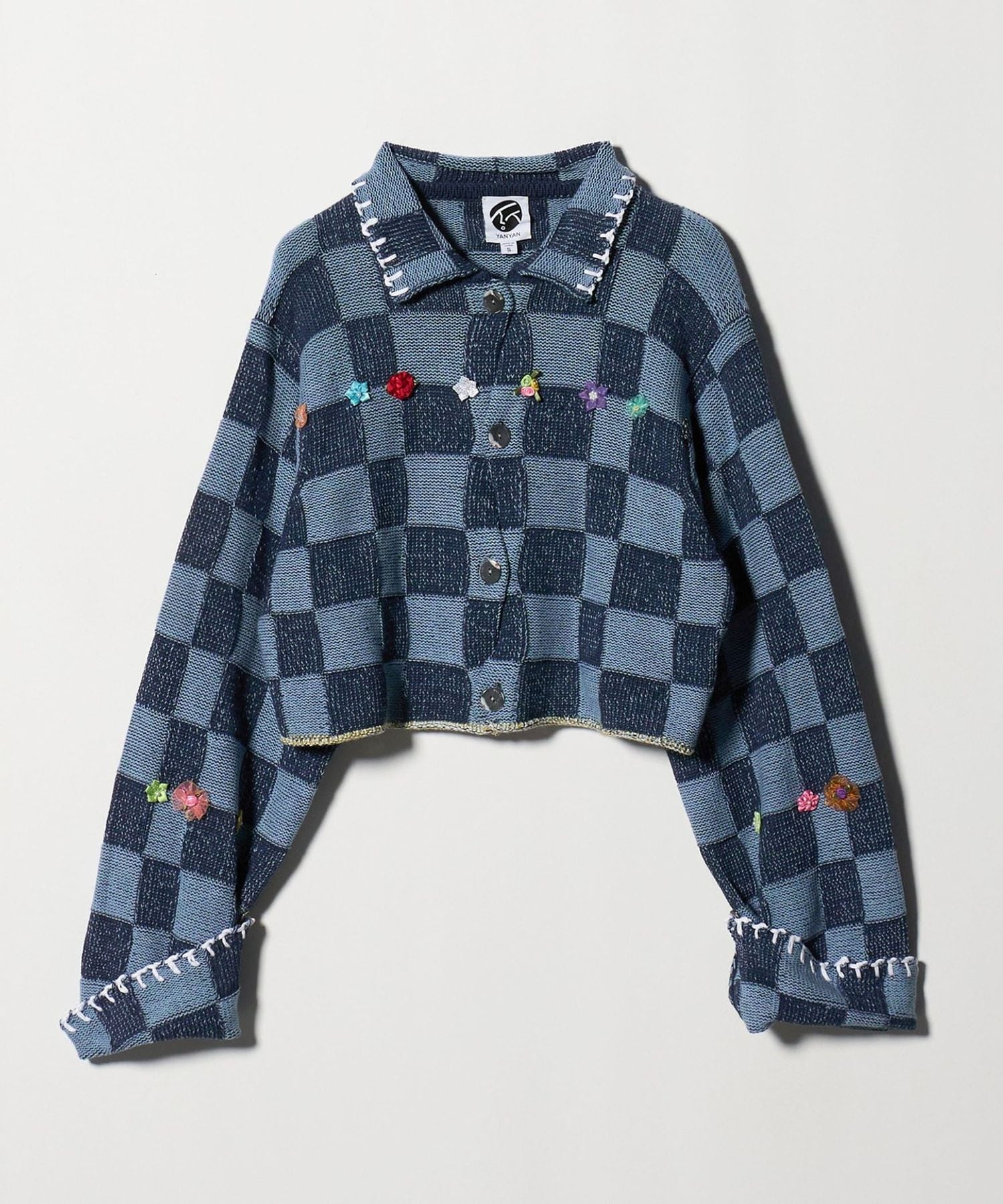 YANYAN ニットカーディガン YanYan＞EMBELLISHED CHECK LS CROP/カーディガン