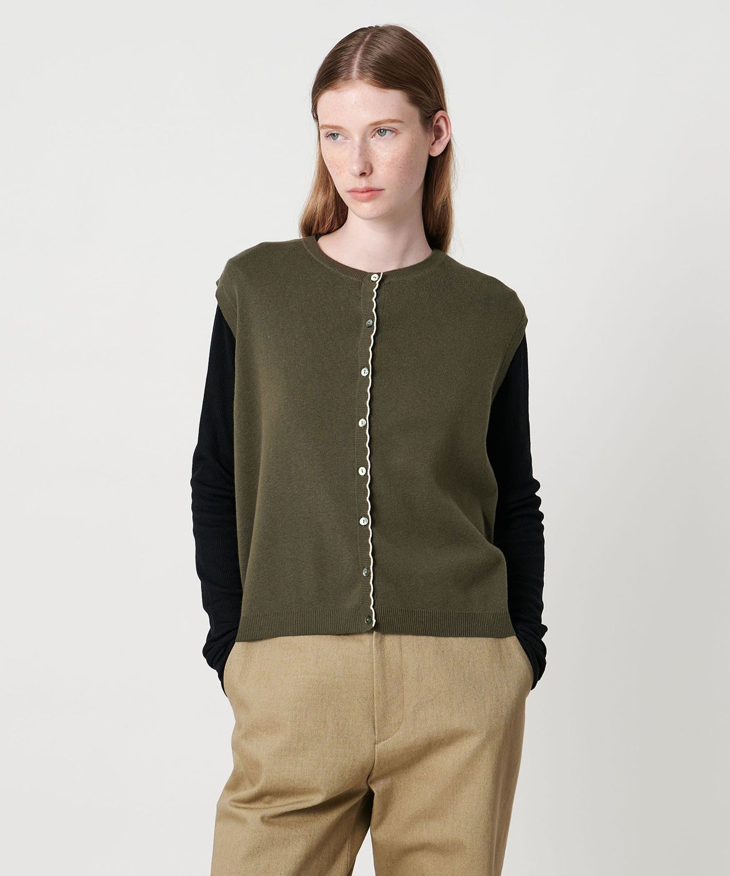 Steven Alan＞コットン カシミヤ ラッフル ニットベスト