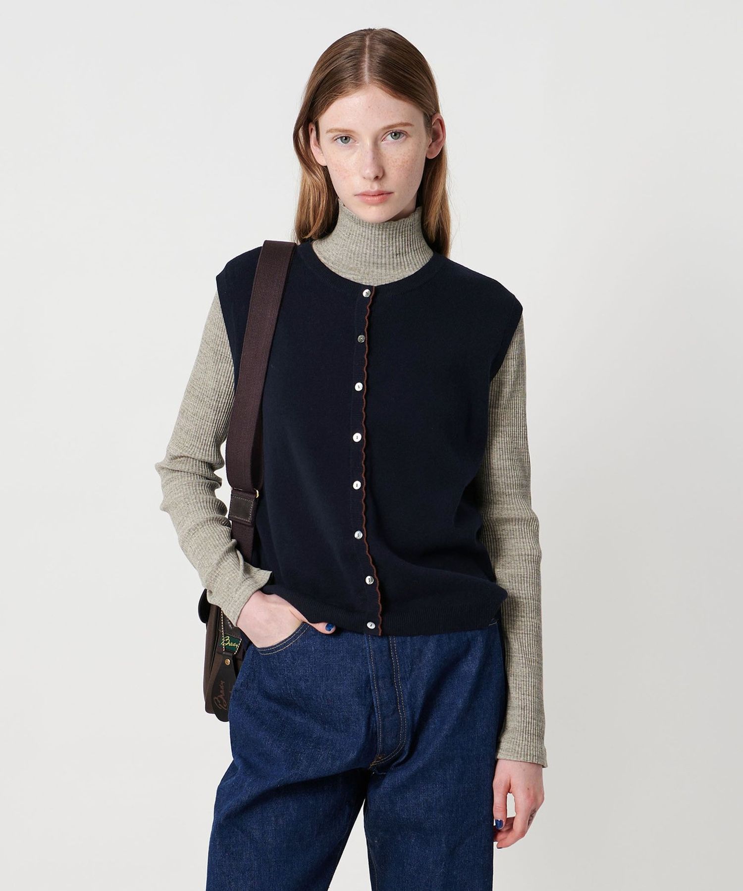 Steven Alan＞コットン カシミヤ ラッフル ニットベスト