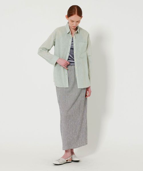 USA製 Steven Alan リバースシーム ストライプ 半袖シャツ グレー USA製 Steven Alan リバースシーム ストライプ 半袖シャツ