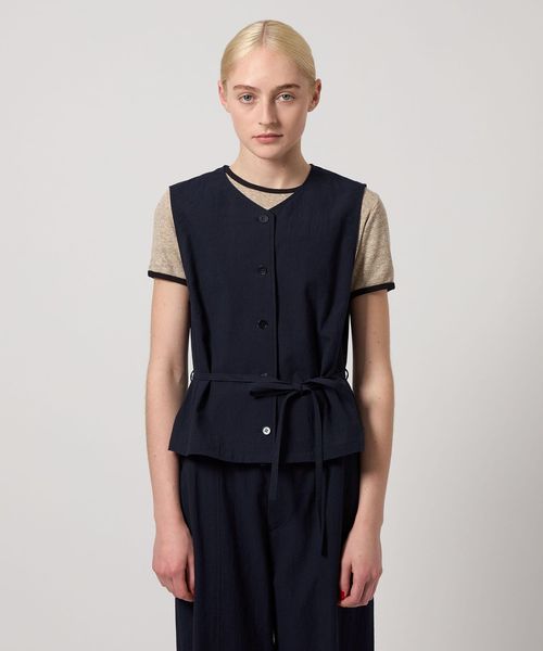 【美品】STEVEN ALAN ベスト サイドリボン ナチュラル オフホワイト セール】＜ONICA × Steven Alan＞AIRLY COTTON MIX VEST/ベスト