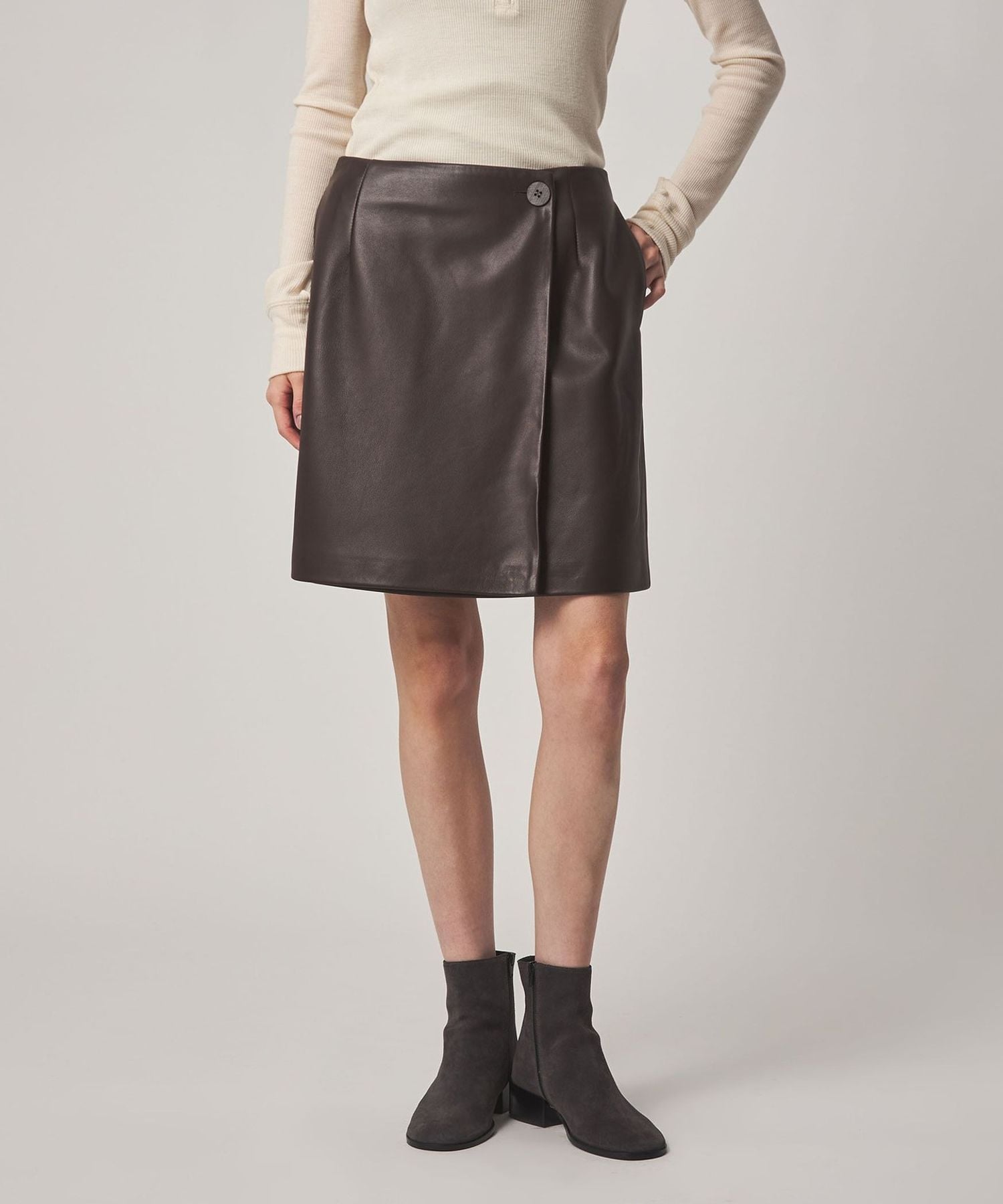 Steven Alan＞レザー ラップ ミニスカート