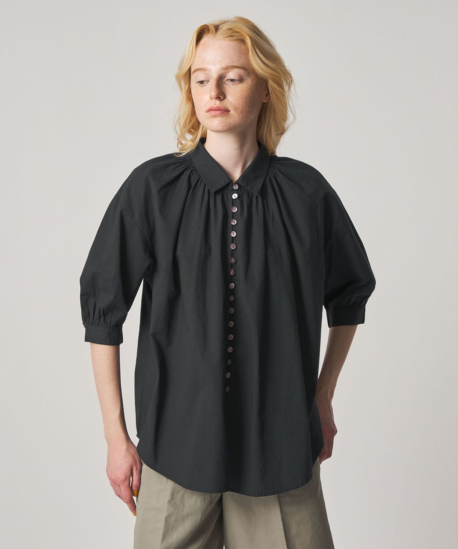 【おまとめ】steven alan ブラウス &BALLY ブラック バブーシュ Steven Alan＞コットン ポプリン ギャザー ブラウス