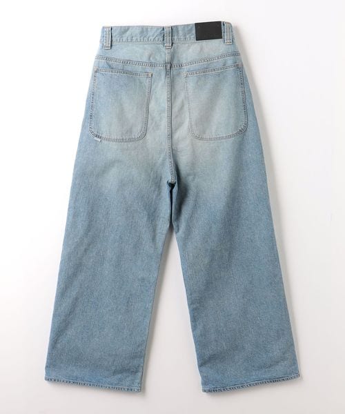 JieDa＞ ダメージ ワンタック ワイド ストレート デニム パンツ