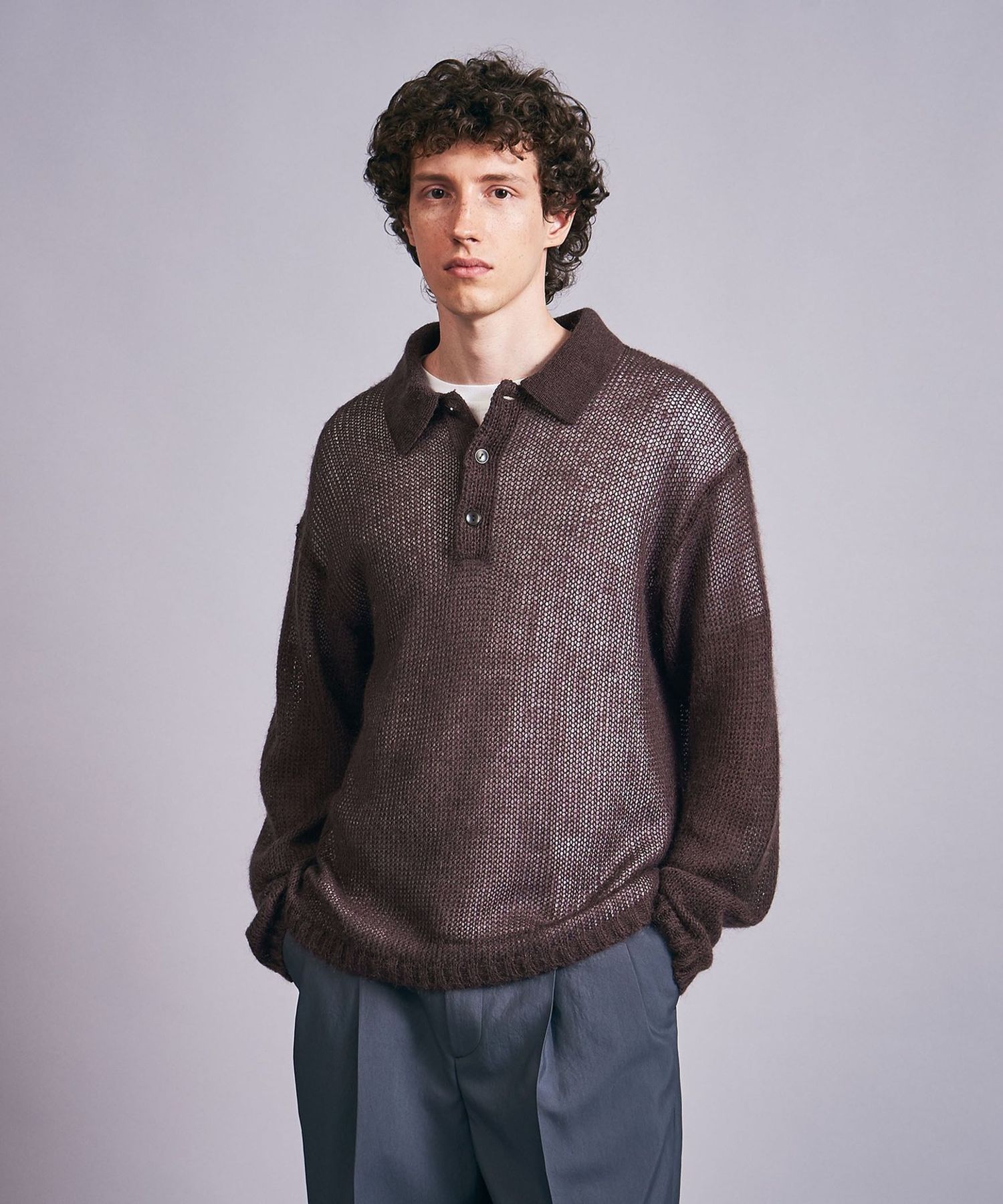 シアー モヘヤ ミックス ポロシャツ 