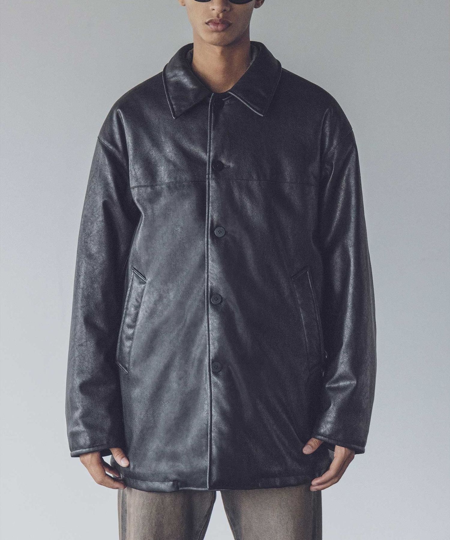 K.T pour homme 羊革 レザー カーコート 中綿 レザーコート L K.T pour homme 羊革 レザー カーコート 中綿 レザーコート L