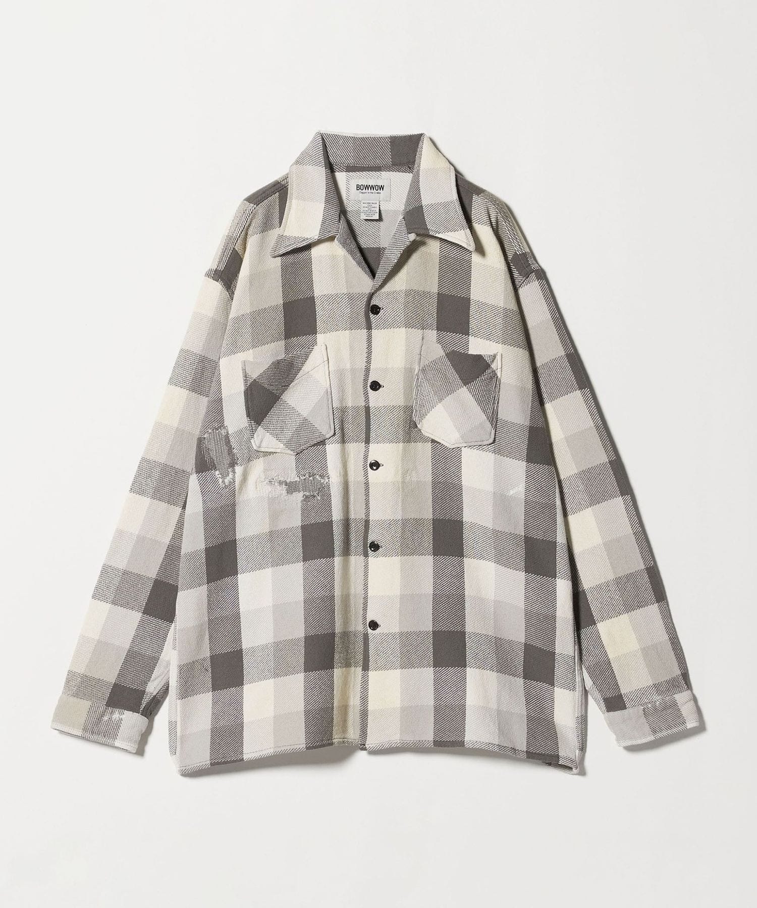 美品 25AW bowwow ダメージ フェード 加工 ネルシャツ DAMAGED AND STAINED FLANNEL SHIRT ネルシャツ-バウワウ 通販 BOW WOW