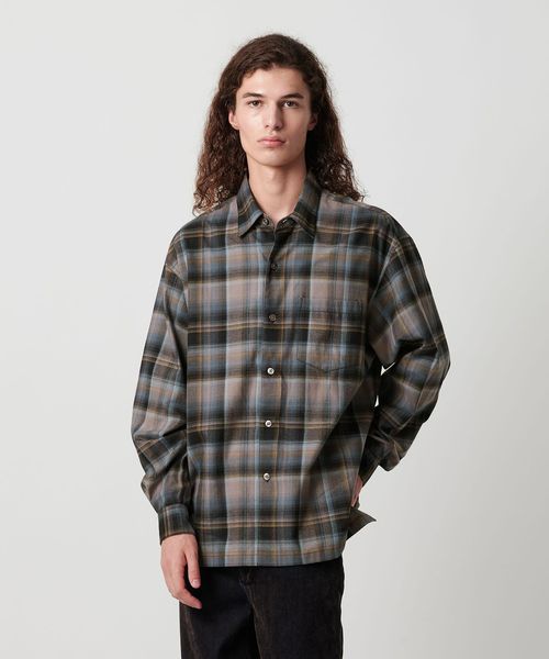 美品BEAUTY&YOUTH UNITED ARROWS オンブレチェックシャツ ブラッシュド オンブレ チェック シャツ
