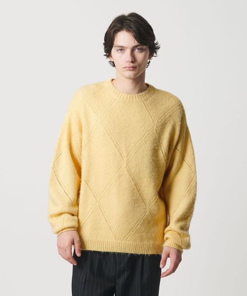 monkey time/モヘヤミックス ダイヤパターン クルーネック ニット/ニット / セーター