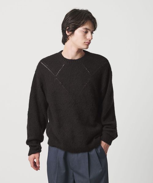 monkey time/モヘヤミックス ダイヤパターン クルーネック ニット/ニット / セーター