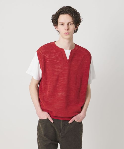 monkey time/スラブ クルーネック スキッパー ベスト/ベスト