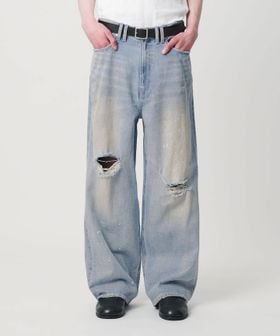 monkey time/ディストレスト ライトオンス デニム バギー パンツ/デニムパンツ