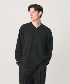 monkey time/ウォッシュド ボーダー Vネック ロングスリーブ Tシャツ/Tシャツ / カットソー