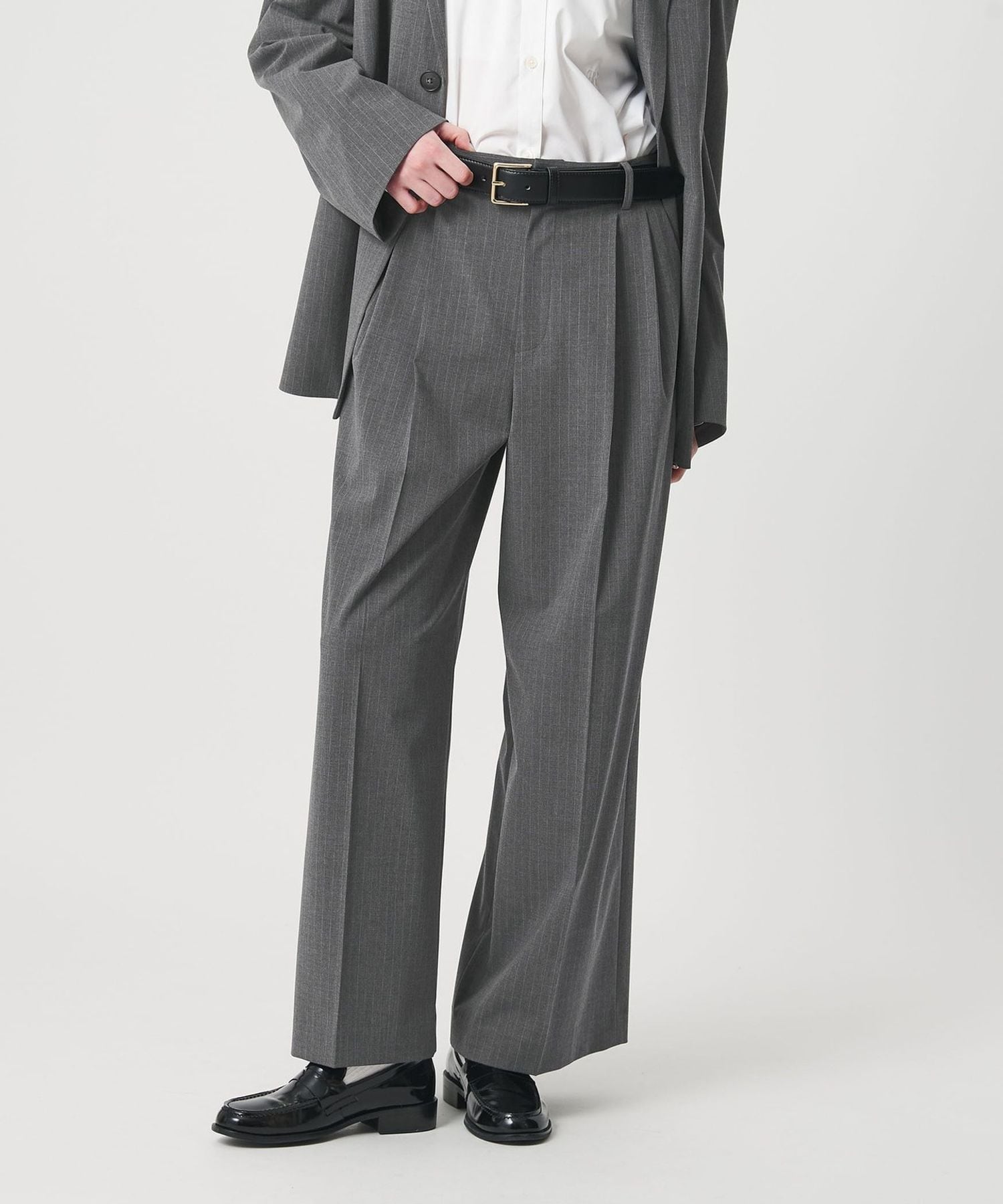 ER＞ストライプ タックワイド パンツ