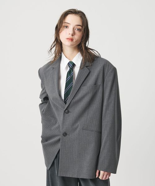 ER/＜ER＞ストライプ パワーショルダー テーラード ジャケット/テーラードジャケット