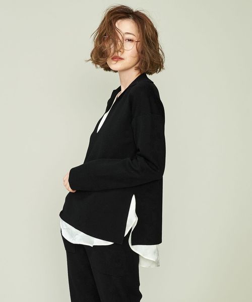 moco ❣️conte ディープVネックスキッパーシャツ conte＞ディープVネック スキッパーシャツ