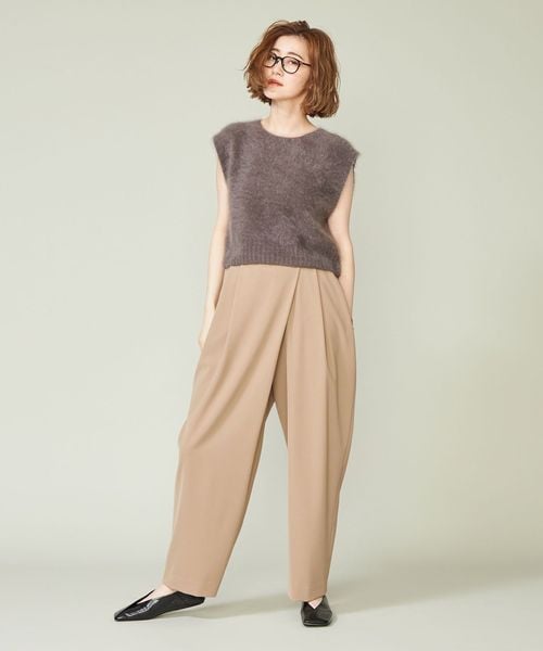 conteアシンメトリー タック ワイドパンツ WHITE 38 conte＞アシンメトリー タック ワイドパンツ WHITE