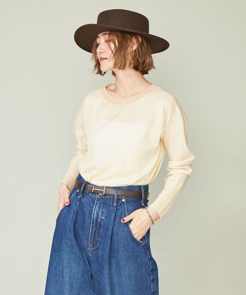 conte＞ブライト ダブルフェイス クルーネックニット