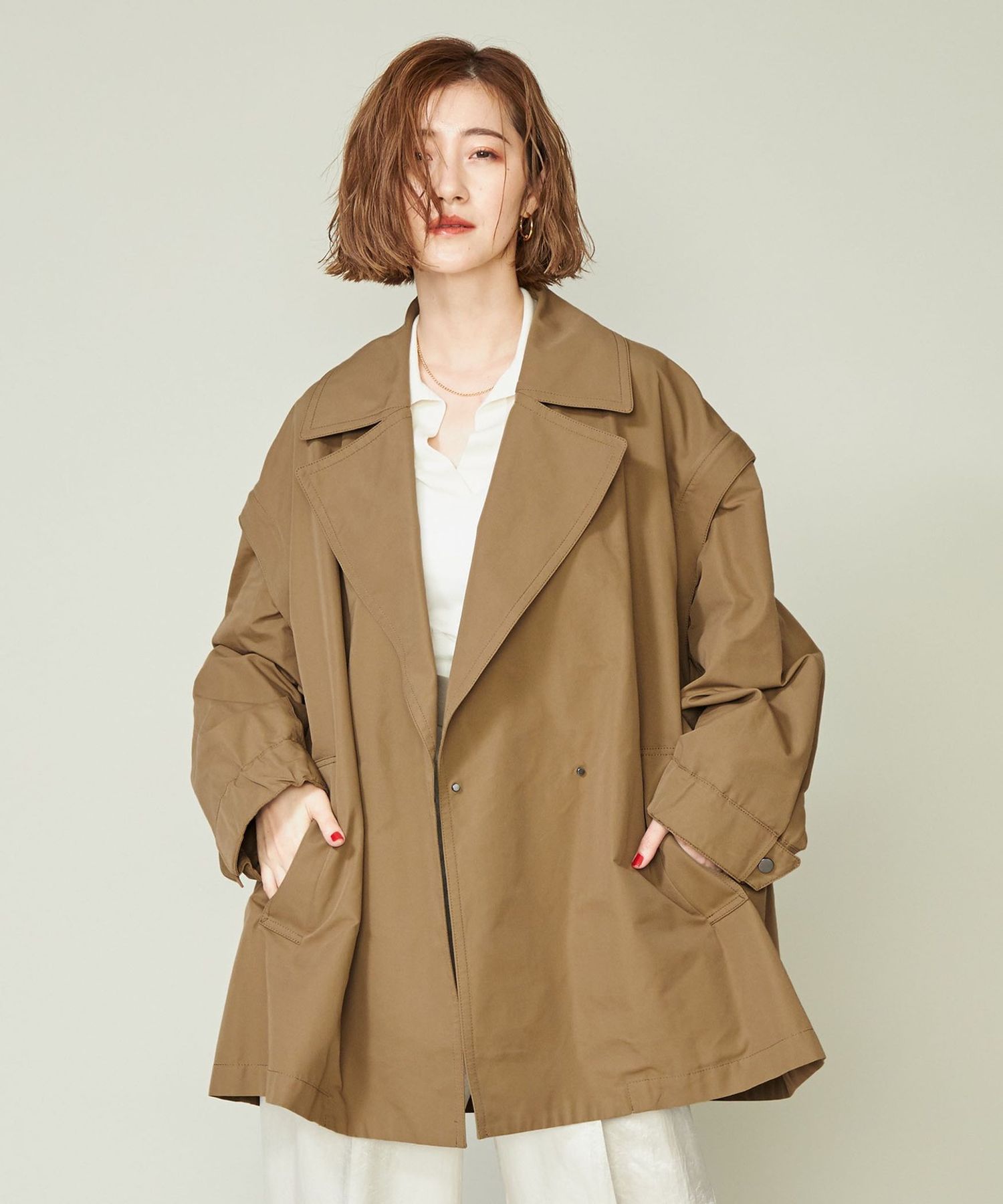 conte＞ ミリタリー 2WAY ショートコート 